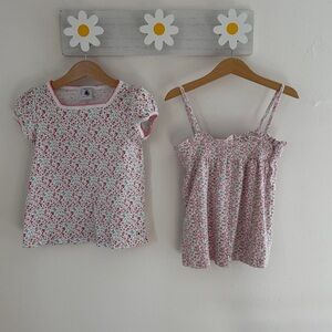Petit Bateau Floral Top Bundle Girls 8Y 128cm Short Sleeve Tee Smocked Cami Set